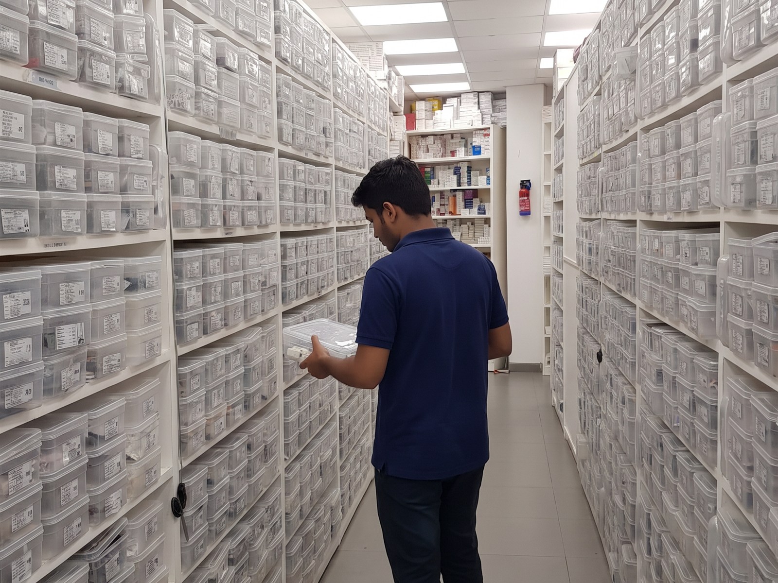 Chemist Box inward and outward stock room with batch-tracked medicine bins